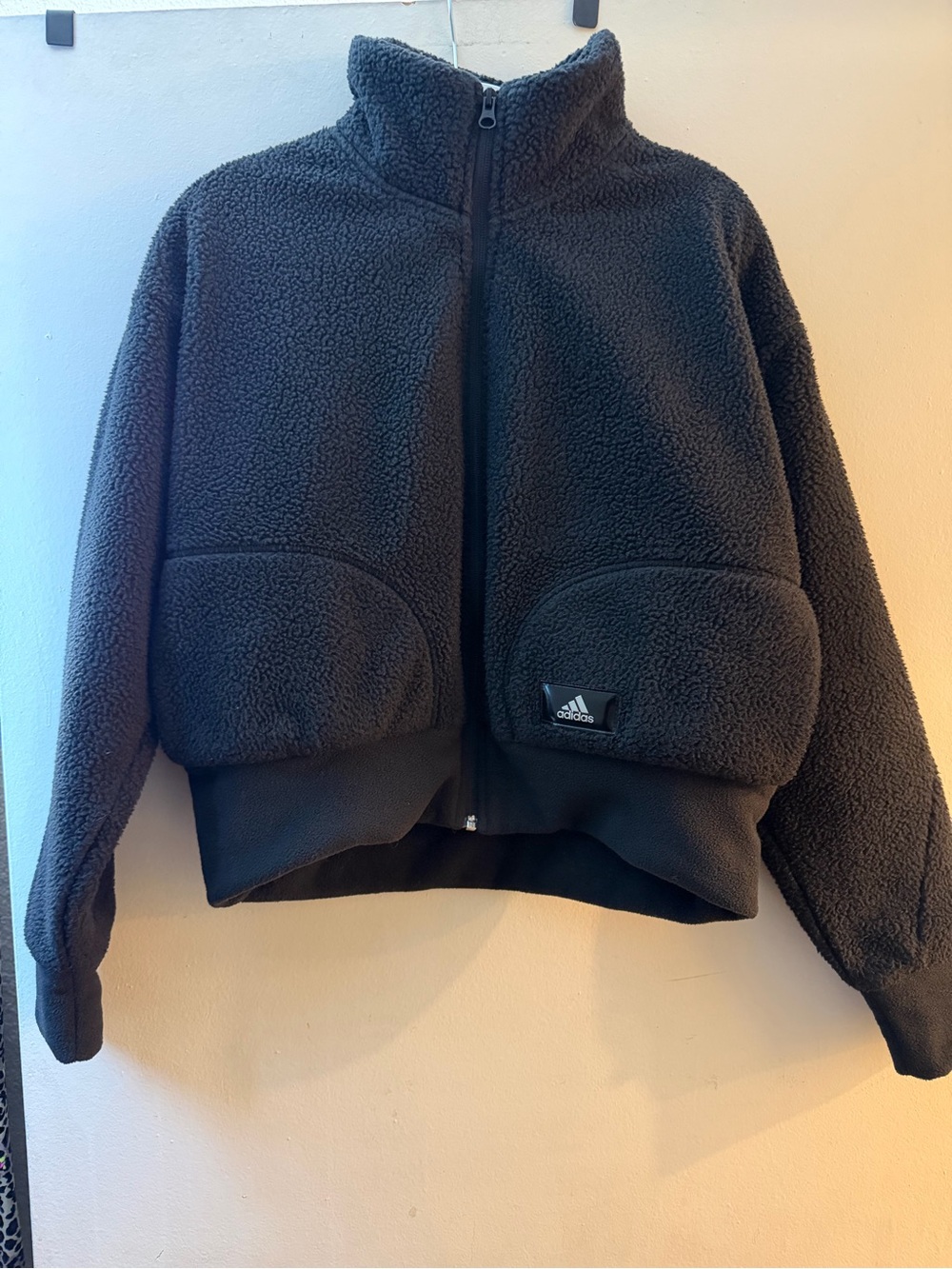 Adidas Black Teddy Sherpa Zip Fleece Jacket - Picture 2 of 10
